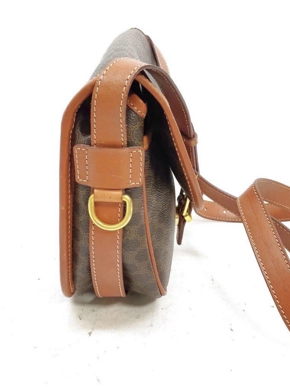 VTG Celine Macadam Pattern Buckle Snap Flap Shoulder Bag Leather Interior - Picture 6 of 13